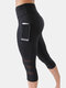 Solid Color Pocket Cropped Yoga Sport Leggings for Women - Black