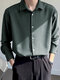 Mens Striped Lapel Casual Long Sleeve Shirt - Green
