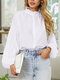 Solid Color Lantern Long Sleeeve Button Pleated Blouse For Women - White