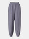 Solid Color Elastic Waist Pocket Casual Pants For Women - Dark Gray
