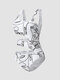 Women Personalized Abstract Print Hollow Out One Pieces Slimming Swimwear - White