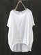 Vintage Cotton Soild Color Short Sleeve Round Neck Loose T-shirt - White