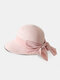 Women Straw Leisure Vacation Versatile Breathable Shade Big Bow Straw Hat Tour Beach Bucket Cap - Pink