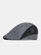 Men Polyester Contrast Colors Patchwork Outdoor Mesh Breathable Forward Hats Beret Flat Caps - grey+black