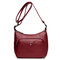 Women Pure Color Vintage PU Leather Shoulder Bag Crossbody Bag - Wine Red