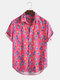Mens Funny Little Dinosaur Cartoon Square Pocket Short Sleeve Shirts - Pink