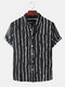Men Tie-Dye Striped Print Beach Holiday Casual Shirt - Black