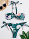 Сексуальный Бикини Купальные костюмы Цветочные завязки на шее Женское Купальники - Зеленый