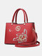 Vintage Chinese Style Flower Embroidered Handbag Exquisite Studded Design Fine Texture Fabric Multi-Carry Crossbody Bag - Red