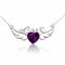Love Letter Heart Crystal Angel Wings Pendant Necklace - Purple
