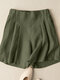 Shorts casuales de algodón con bolsillo fruncido liso - ejercito verde