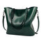 Vintage Oil PU Leather Tote Handbag Shoulder Bag Capacity Big Shopping Tote Crossbody Bags For Women - Green
