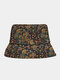 Women Polyester Cotton Dark Background Overlay Variety Of Flowers Print Vintage Sunshade Bucket Hat - Black