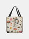 Women Many Mushroom Pattern Print Shoulder Bag Handbag Tote - Beige