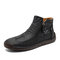 Men Hand Stitching Side Zipper Comfy Soft Ankle Boots - Black