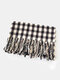 Women Artificial Cashmere Colorful Lattice Woven Tassel Fashion Warmth Shawl Scarf - Black&White