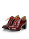 Large Size Women Lace-up Comfy Retro Glossy Oxfords Heels - Wine Red