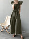 Solid Ruffle Sleeve Pocket Square Collar Wide Leg Jumpsuit - Green