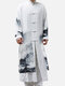 Fake Two-pieces Chinese Style Cotton Linen Chiffon Splice Long T-Shirt Trench Coat Male Casual Robe  - White