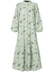 Floral Print Stand Collar Puff Sleeve Plus Size Ruffle Dress for Women - Green