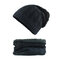 Mens Wool Velvet Knitted Hat Scarf Winter Thick Vintage Vogue Ear Neck Warm Thick Scarf Beanie Set - Navy Blue