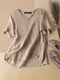 Женская однотонная хлопковая блузка с коротким рукавом и v-образным вырезом - Хаки