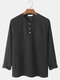 Mens Knitted Pure Color Half Button Basics Long Sleeve Henley Shirts - Black