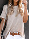 Solid Color Short Sleeve O-neck T-shirt For Women - Beige