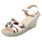 Floral Open Toe Wedge Sandals - White