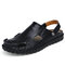 Men Closed Toe Hand Stitching Outdoor Beach Water Sandals - Black