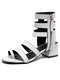 Women Casual Summer Vacation Comfy Side-zip Chunky Heel Gladiator Sandals - White