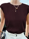 Solid Satin Invisible Zip Back Crew Neck Blouse - Wine Red
