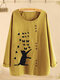 Cat Butterfly Print Button Long Sleeve Plus Size Blouse - Yellow