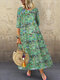 African Print Short Sleeve A-line Plus Size Maxi Dress - Green