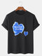 Mens Letter Print Heart Pattern 100% Cotton Short Sleeve T-Shirt - Black