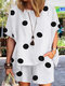 Zweiteiliger Anzug mit Polka Dot-Print und Dolman-Ärmeln und Tasche - Weiß