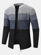 Mens Striped Colorblock Patchwork Zip Plush Lined Warm Knit Cardigans - Gray