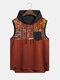 Camiseta sin mangas con capucha y dobladillo con costuras con estampado geométrico para hombre vendimia - Rojo naranja