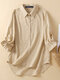 Solid Button Front 3/4 Sleeve Lapel Shirt For Women - Apricot