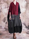 Vintage Striped Plaid Patchwork Plus Size Maxi Dress - Black
