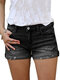 Solid Color Ripped Casual Denim Shorts For Women - Black