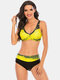 زائد الحجم المرأة مثير متعدد الألوان طباعة الأشرطة واسعة بيكيني ملابس السباحة - الأصفر