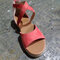 Large Size Peep Toe Espadrilles Zipper Buckle Strap Casual Sandals - Red