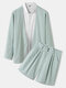 Mens Solid Color Open Front Loose Blazer Two Pieces Outfits - Green