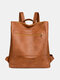 Vintage Simple Zip Front Large Capacity Soild Backpack 14 Inch Laptop Bag - Brown