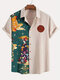 Chemises à manches courtes en patchwork imprimé floral japonais pour hommes - Abricot