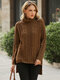 Solid High-low Cable Knit Turtleneck Long Sleeve Sweater - Camel
