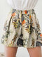 Shorts casuales fruncidos con bolsillo con estampado de plantas - Amarillo