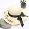 Sun Hat Female Season Sunscreen Embroidery Letter Straw Hat Travel Seaside Beach Hat Big Leisure Sun Hat - Black letters - beige