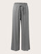 Plus Size Solid Color Elastic Waist Knotted Wide-leg Pants - Gray
